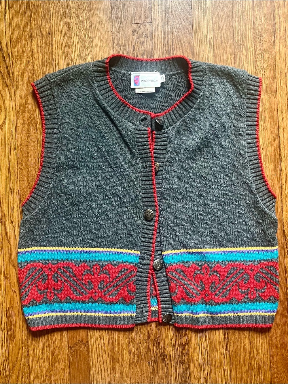 Vtg y2k Prophecy sweater vest cardigan academia S Twee preppy classic grandma